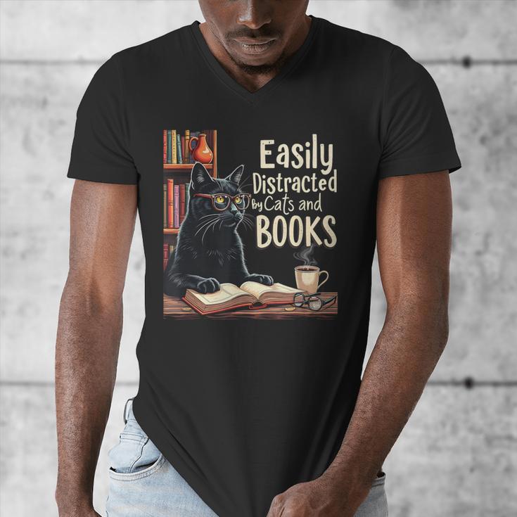 Cats And Books Book & Cat Lover Easily Distracted By Men's V-Neck T-Shirt