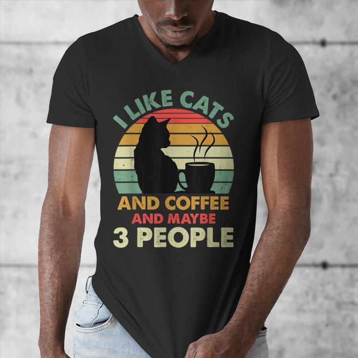 Cats Coffee & 3 People Tee Cute Font Introvert Humor Men's V-Neck T-Shirt