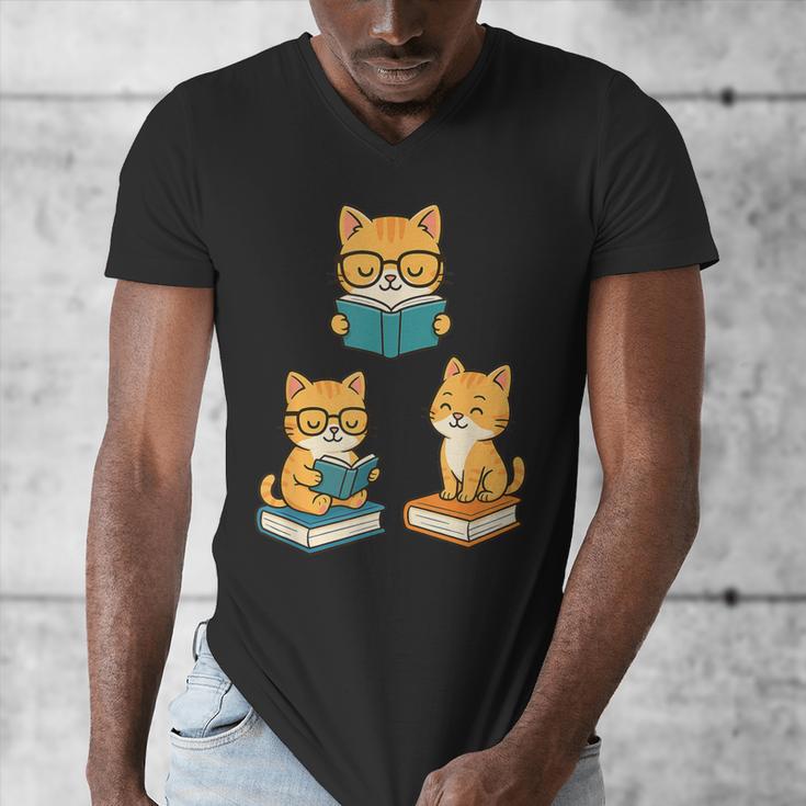 Cats Reading Book Lover Reading Bookworm Reader Men's V-Neck T-Shirt Cats Reading Book Lover Reading Bookworm Reader Men's V-Neck T-Shirt