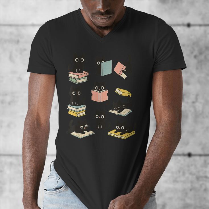Cats Reading Books Cat Lover Men's V-Neck T-Shirt Cats Reading Books Cat Lover Men's V-Neck T-Shirt