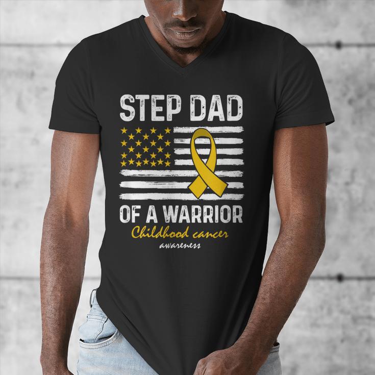 Childhood Cancer Survivor Support Step Dad Of A Warrior Men's V-Neck T-Shirt Childhood Cancer Survivor Support Step Dad Of A Warrior Men's V-Neck T-Shirt
