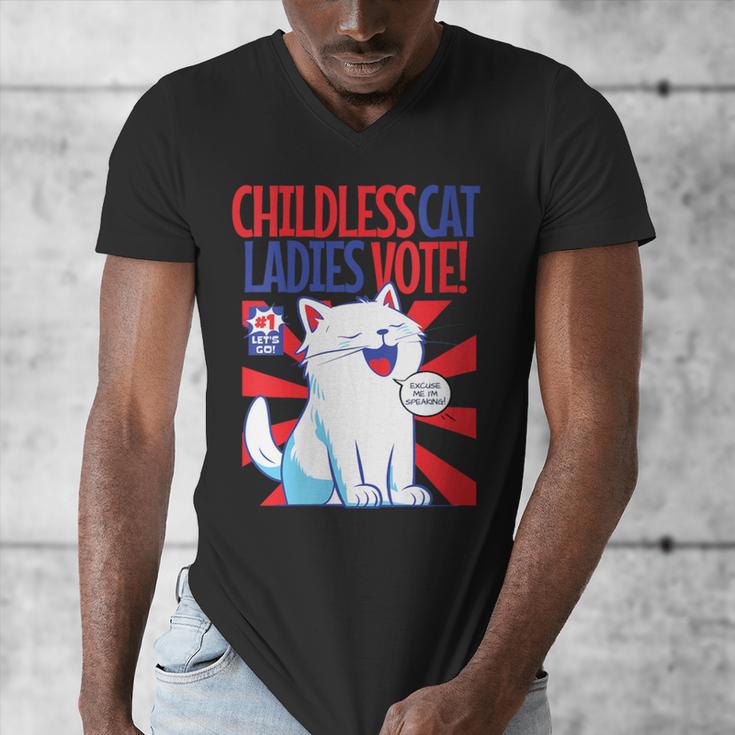 Childless Cat Ladies Vote Kamala Harris Cute Comic Book Cat Men's V-Neck T-Shirt