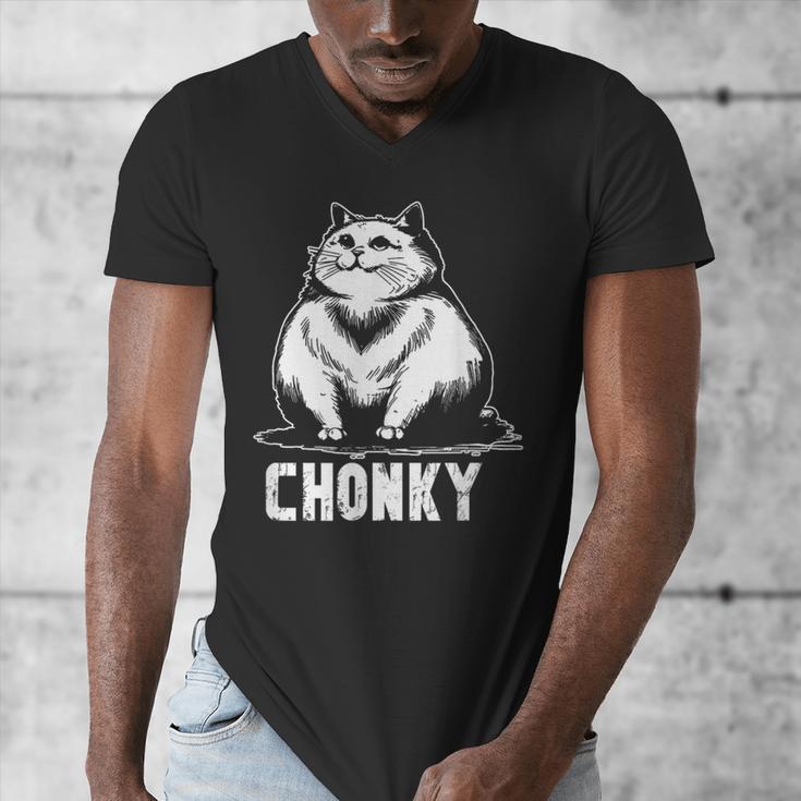 Chonk Fat And Hairy Cat Cats Kittens Dad Graphic Mom Funny Men's V-Neck T-Shirt