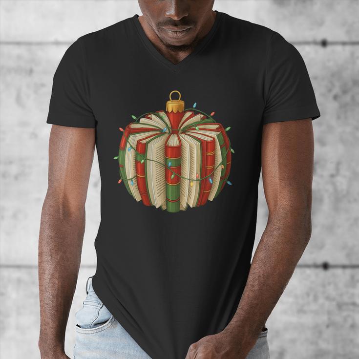 Christmas Book Ornament Lights Holiday Reading Lover Teacher Men's V-Neck T-Shirt