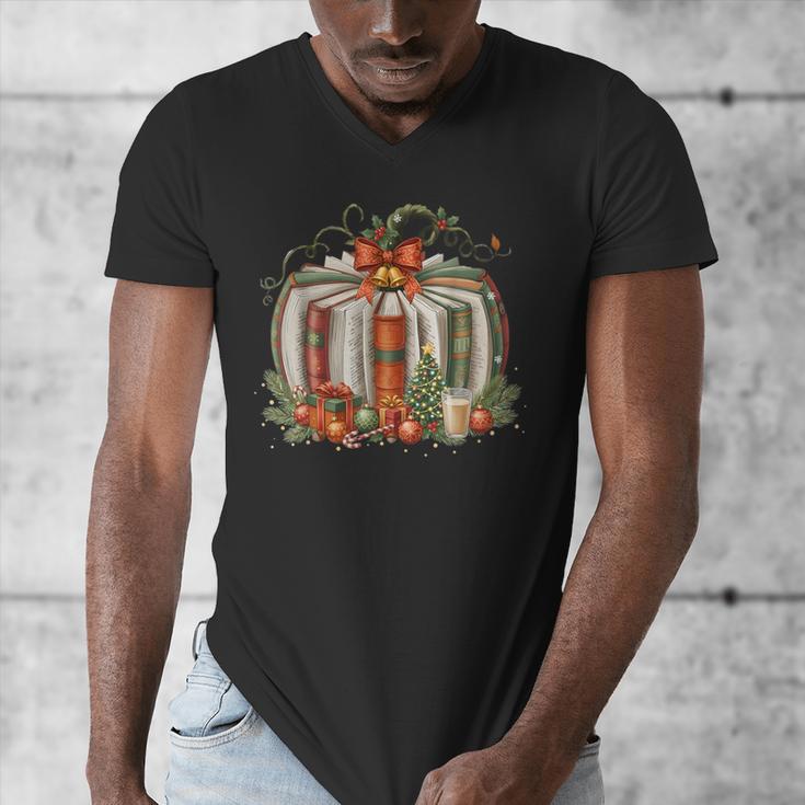 Christmas Book Pumpkin Reading Holiday Lovers Teacher Men's V-Neck T-Shirt