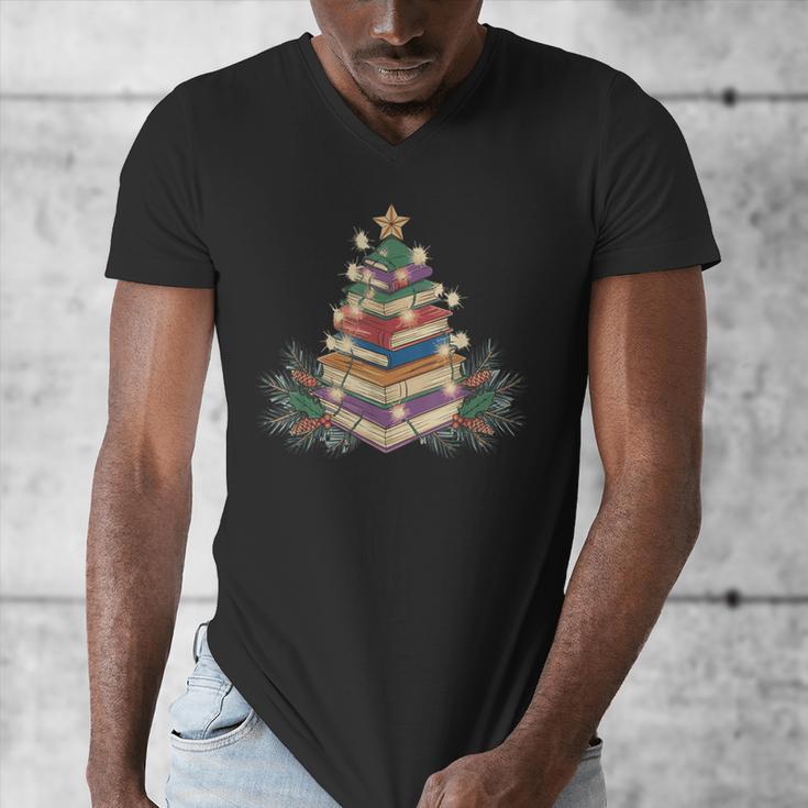 Christmas Book Reading Reader Xmas Bibliophile -Adult Christmas Tree Book Modern Men's V-Neck T-Shirt