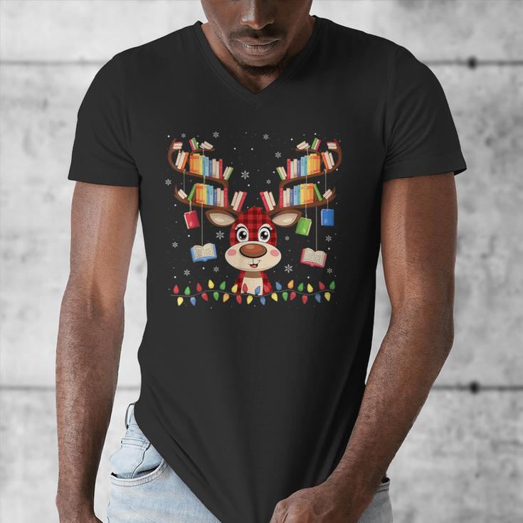 Christmas Librarian Reindeer Matching Book Lover Men's V-Neck T-Shirt