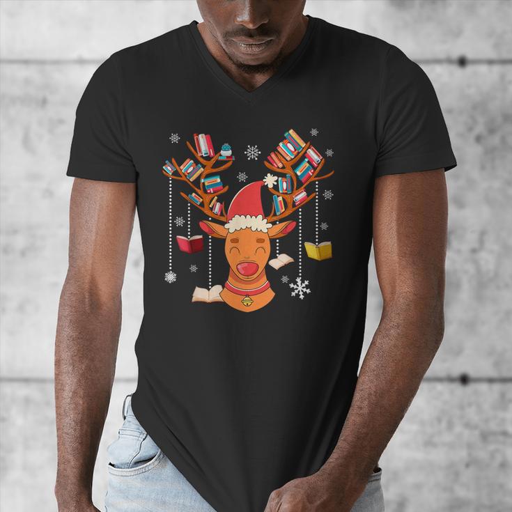 Christmas Librarian Reindeer Xmas Book Teachers Love Reading Men's V-Neck T-Shirt Christmas Librarian Reindeer Xmas Book Teachers Love Reading Men's V-Neck T-Shirt
