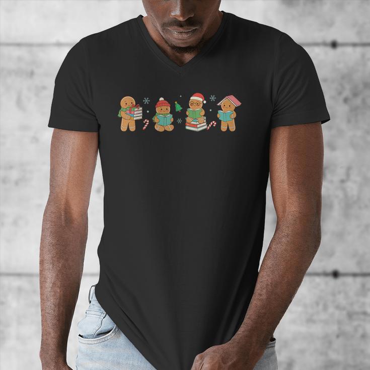 Christmas Library Gingerbread Man Books Lover Bookish Men's V-Neck T-Shirt