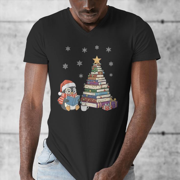 Christmas A Penguin Reading Book Snowflake Cocoa Hot Teacher Men's V-Neck T-Shirt Christmas A Penguin Reading Book Snowflake Cocoa Hot Teacher Men's V-Neck T-Shirt