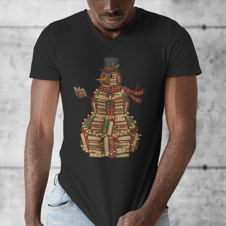 Christmas Snowman Made Of Books Holiday Reading Xmas Men's V-Neck T-Shirt
