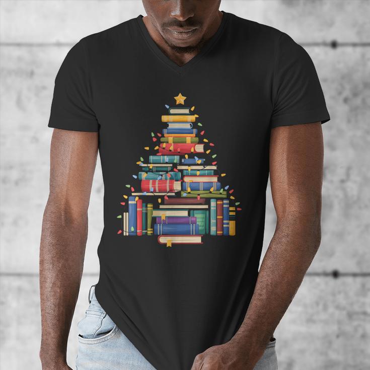 Christmas Tree Made Of Books Librarian Reader Holiday Men's V-Neck T-Shirt Christmas Tree Made Of Books Librarian Reader Holiday Men's V-Neck T-Shirt