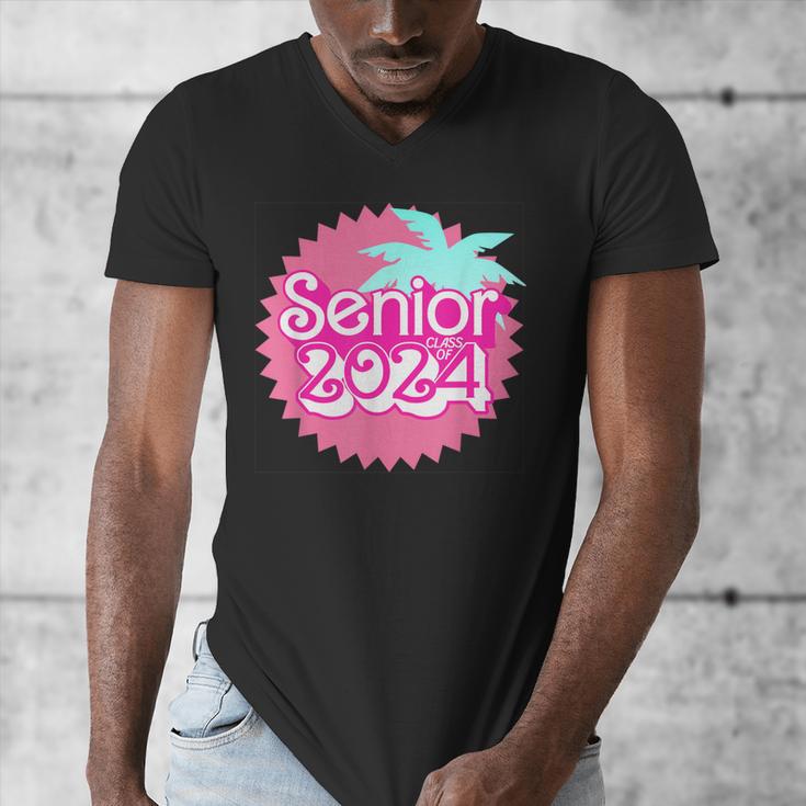 Class Of 2024 Senior Pink Retro Classic Girl Grad Graduation Men's V-Neck T-Shirt