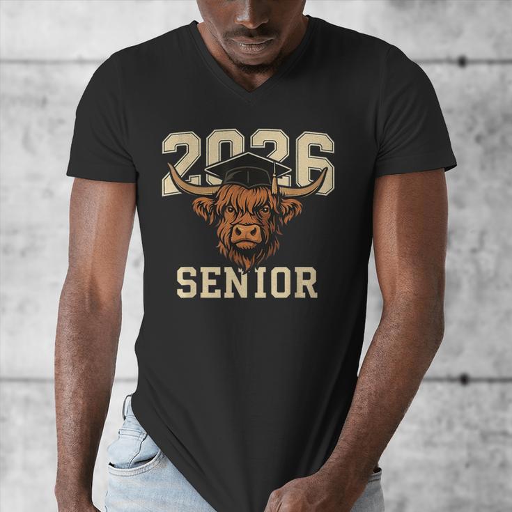 Class Of 2026 Highland Cow Senior Graduation School Pride Men's V-Neck T-Shirt