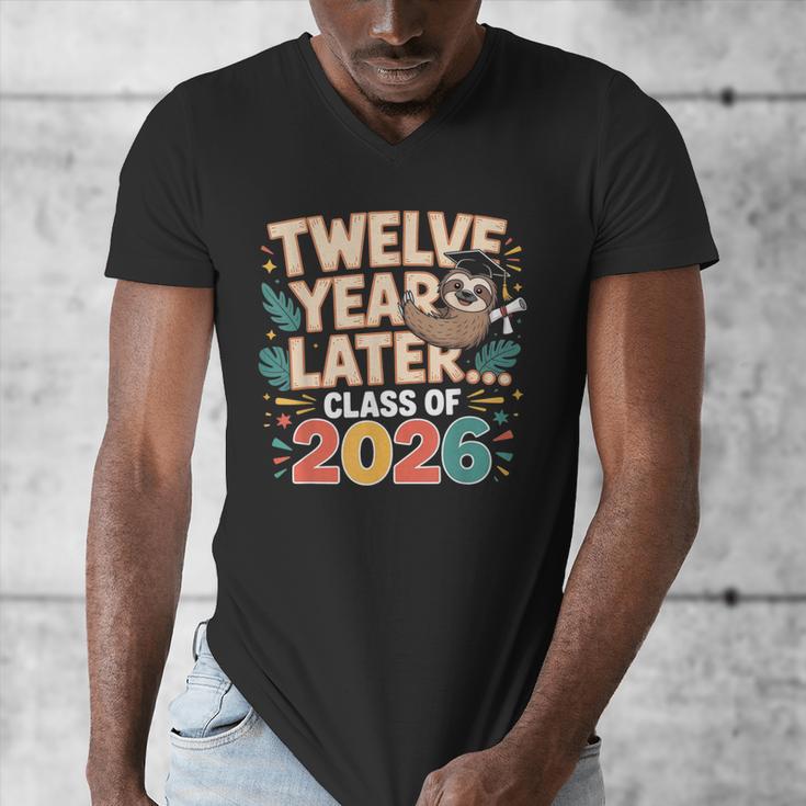 Class Of 2026 Senior Twelve Years Later Sloth Graduation Men's V-Neck T-Shirt