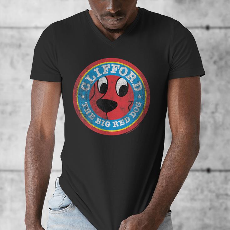 Clifford The Big Red Dog Round Distressed Logo Kids Books Men's V-Neck T-Shirt