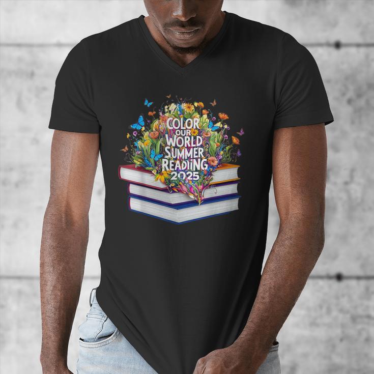 Color Our World Summer Reading 2025 Cute Book Wildflowers Men's V-Neck T-Shirt
