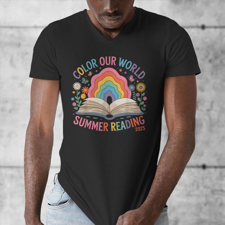 Color Our World Summer Reading 2025 Rainbow Art Book Men's V-Neck T-Shirt Color Our World Summer Reading 2025 Rainbow Art Book Men's V-Neck T-Shirt
