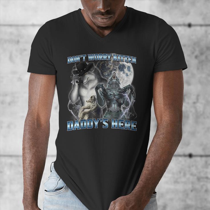 Cool Alpha Wolf Meme Don't Worry Kitten Daddy's Here Men's V-Neck T-Shirt