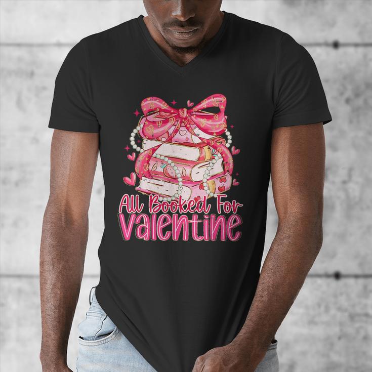 Coquette Bow All Booked For Valentines Teacher Book Men's V-Neck T-Shirt