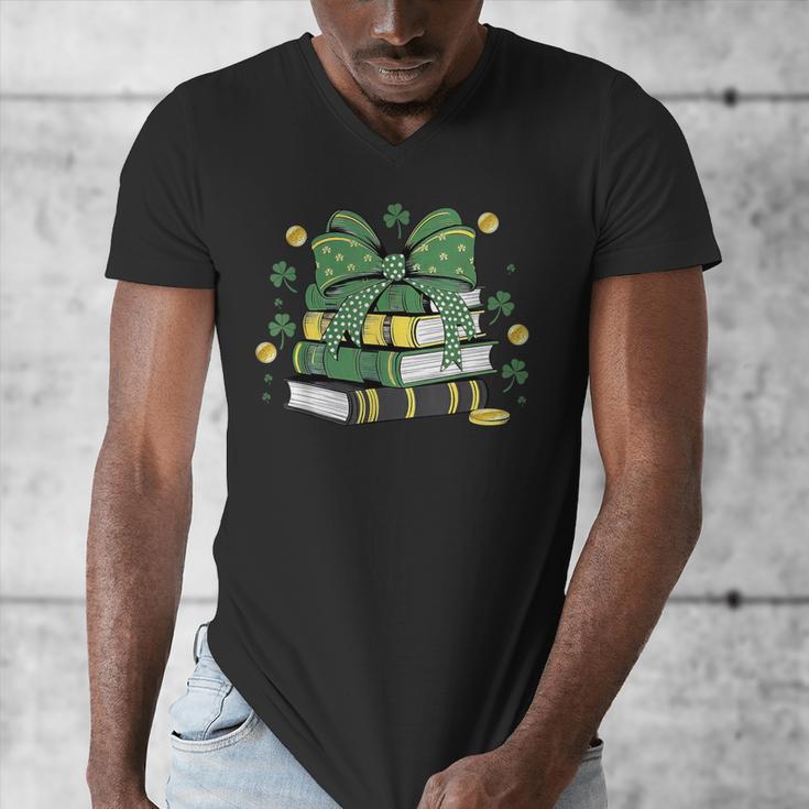 Coquette Bow Books St Patrick's Shamrock Bookworm Librarian Men's V-Neck T-Shirt Coquette Bow Books St Patrick's Shamrock Bookworm Librarian Men's V-Neck T-Shirt