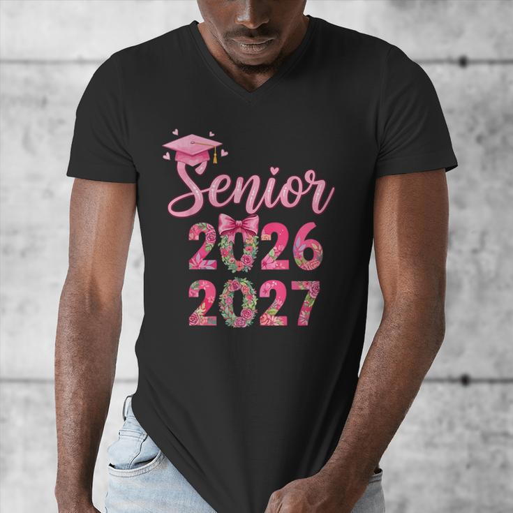 Coquette Pink Bow Flowers Senior 2026 2027 Graduation Men's V-Neck T-Shirt