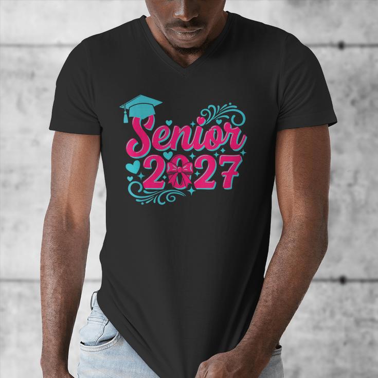 Coquette Pink Bow Senior 2027 Class Of Graduation Men's V-Neck T-Shirt