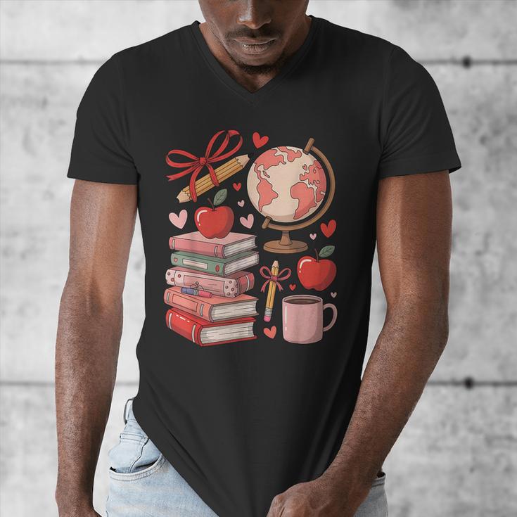 Coquette Teacher School Supplies Bows Books Globe Apple Cute Men's V-Neck T-Shirt Coquette Teacher School Supplies Bows Books Globe Apple Cute Men's V-Neck T-Shirt