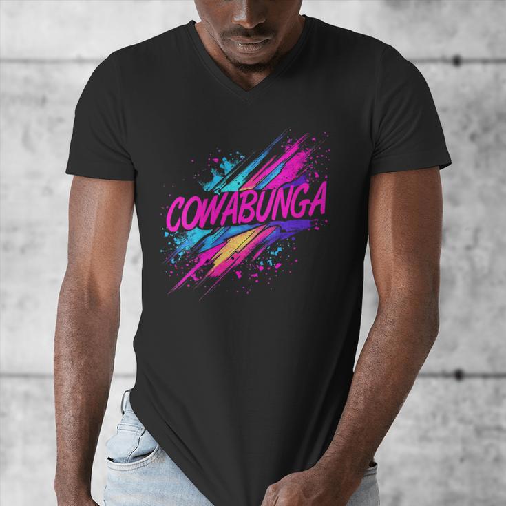 Cowabunga Retro 80s 90s Nostalgia Slang Neon Grunge Art Men's V-Neck T-Shirt Cowabunga Retro 80s 90s Nostalgia Slang Neon Grunge Art Men's V-Neck T-Shirt