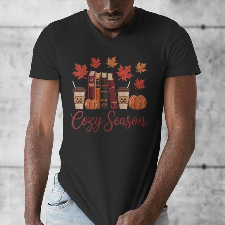 Cozy Season Autumn Leaves Books Pumpkins Fall Halloween Men's V-Neck T-Shirt