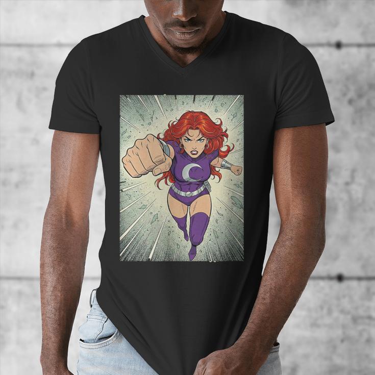 The Crimson Crescent 90s Retro Comic Book Superheroine Art Men's V-Neck T-Shirt