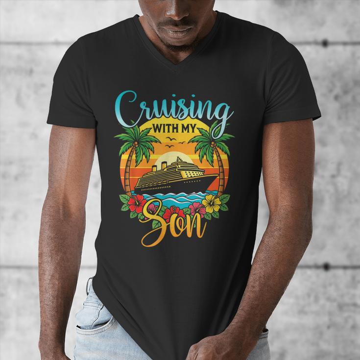 Cruising With My Son Mom Dad Cruise Vacation Matching Men's V-Neck T-Shirt