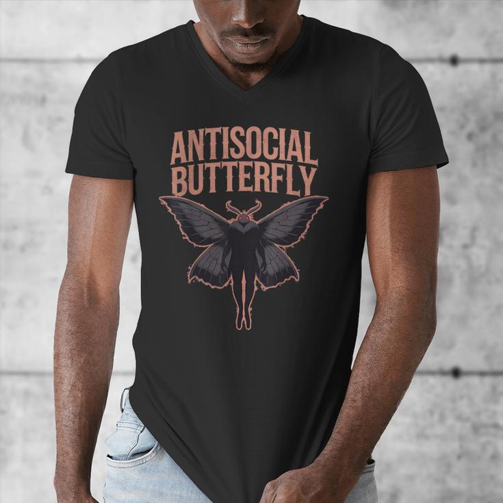 Cryptid Cryptozoology Mothman Introvert -Adults Butterfly Small Crew Neck Classic Fit Short Sleeve Polyester 100 Printed Blended Fabric Men's V-Neck T-Shirt