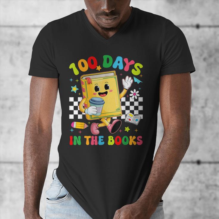 Cute 100 Days In The Books Groovy Boy Girl Teacher Men's V-Neck T-Shirt