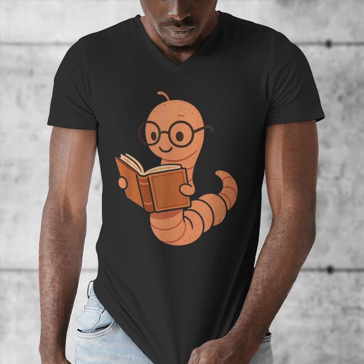 Cute Bookworm Worm Reading Book Glasses Nerdy Men's V-Neck T-Shirt Cute Bookworm Worm Reading Book Glasses Nerdy Men's V-Neck T-Shirt