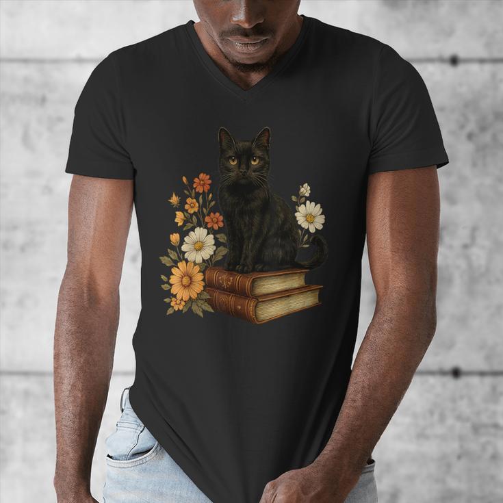 Cute Cat Book Flowers Men's V-Neck T-Shirt Cute Cat Book Flowers Men's V-Neck T-Shirt