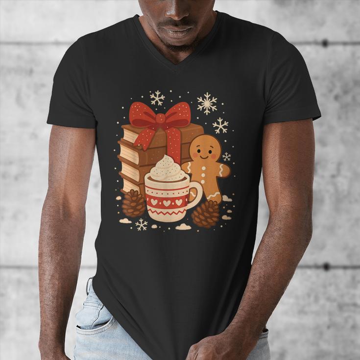 Cute Christmas Books Gingerbread Xmas Book Lover Teacher Men's V-Neck T-Shirt Cute Christmas Books Gingerbread Xmas Book Lover Teacher Men's V-Neck T-Shirt