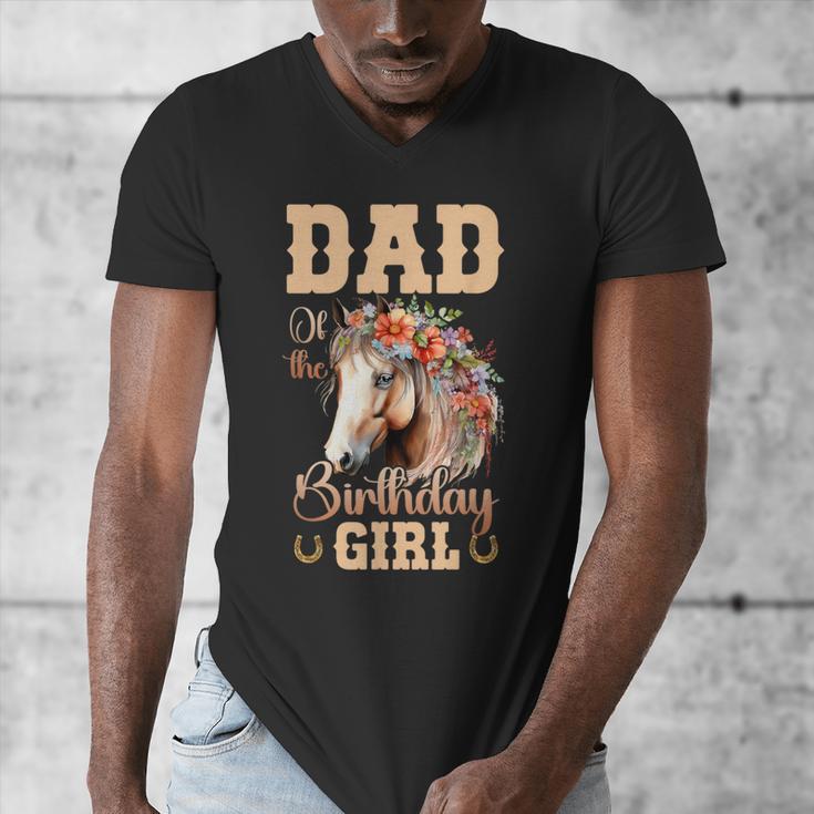 Cute Dad Of The Birthday Girl Horse Family Party Men's V-Neck T-Shirt