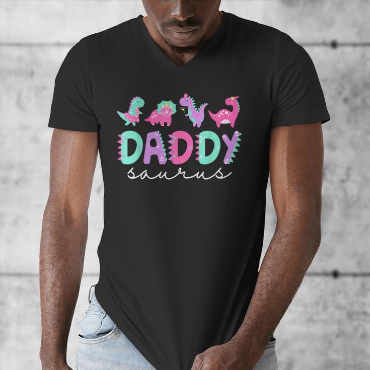 Cute Daddy Saurus Dad Dinosaur Birthday Boy Girl Family Men's V-Neck T-Shirt