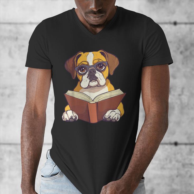 Cute Dog Boxer Reading Book Men's V-Neck T-Shirt Cute Dog Boxer Reading Book Men's V-Neck T-Shirt