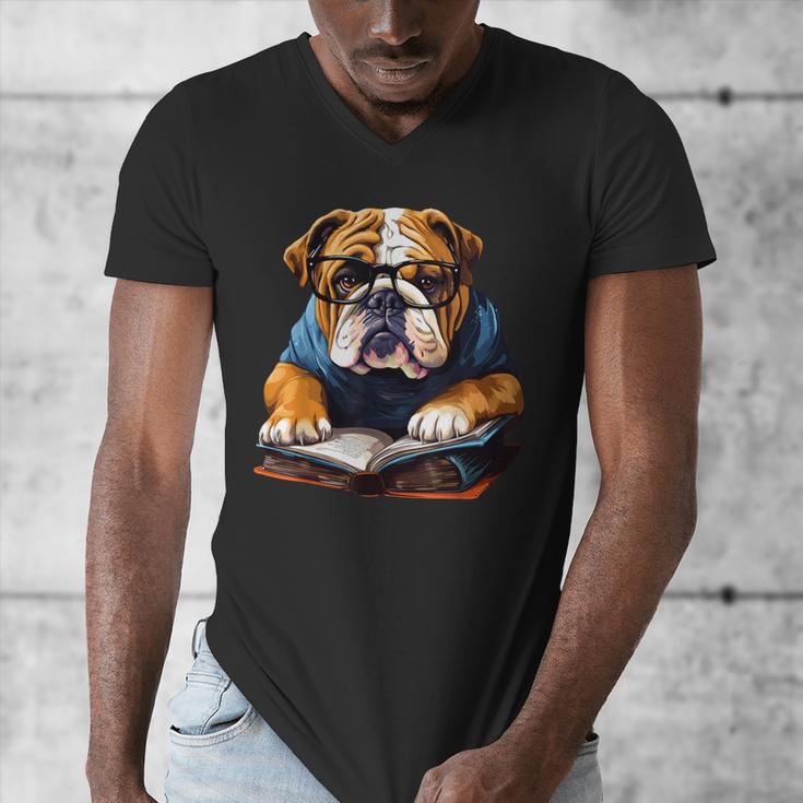 Cute Dog English Bulldog Reading Book Men's V-Neck T-Shirt Cute Dog English Bulldog Reading Book Men's V-Neck T-Shirt
