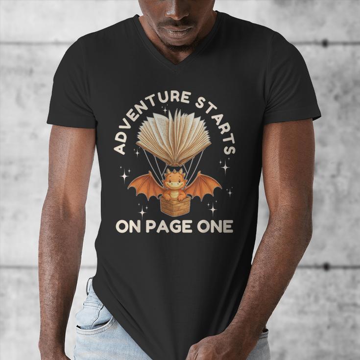 Cute Dragon Book Hot Air Balloon Adventure Fantasy Reading Men's V-Neck T-Shirt Cute Dragon Book Hot Air Balloon Adventure Fantasy Reading Men's V-Neck T-Shirt