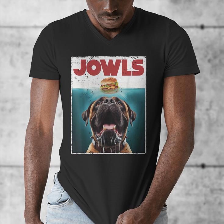 Cute English Mastiff Jowls Burger Bullmastiff Dog Mom Dad Men's V-Neck T-Shirt