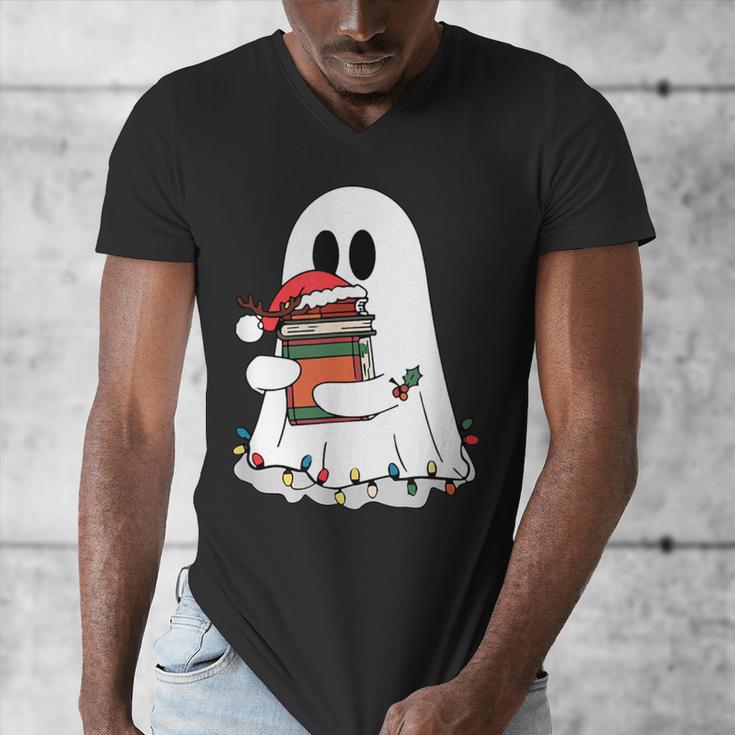 Cute Ghost Holding Books Bookish Christmas Men's V-Neck T-Shirt