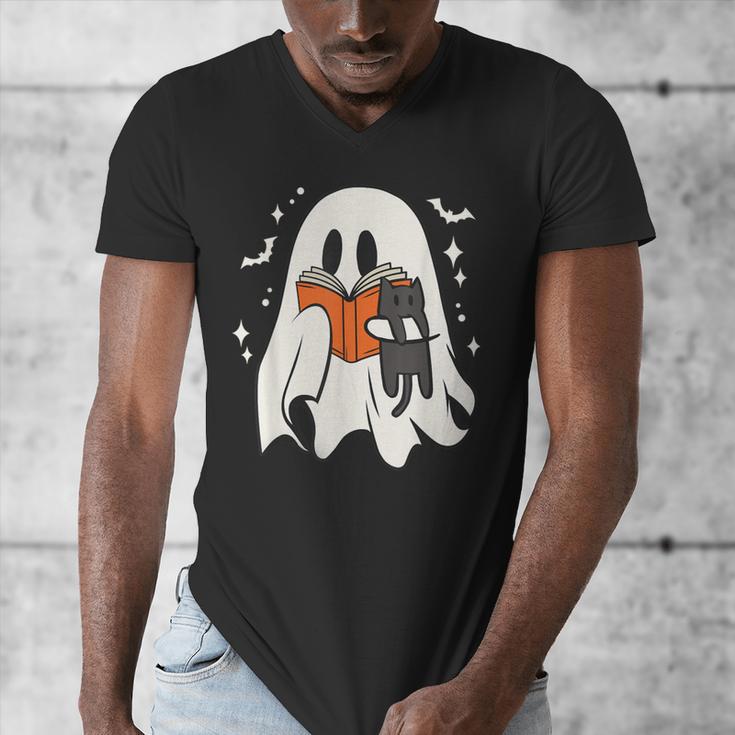 Cute Ghost Reading Book Spooky Season Halloween Costume Kids Men's V-Neck T-Shirt Cute Ghost Reading Book Spooky Season Halloween Costume Kids Men's V-Neck T-Shirt