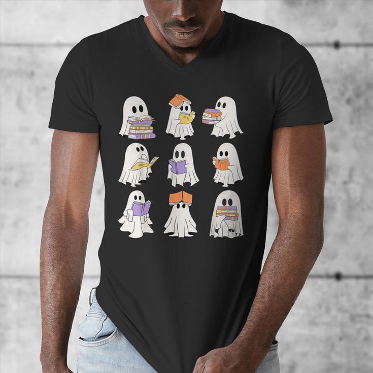 Cute Ghost Reading Books Teacher Halloween Reading Men Women Kids Men's V-Neck T-Shirt