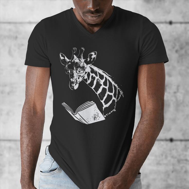 Cute Giraffe Wear Glasses Reading Book Librarian Bookworm Men's V-Neck T-Shirt Cute Giraffe Wear Glasses Reading Book Librarian Bookworm Men's V-Neck T-Shirt