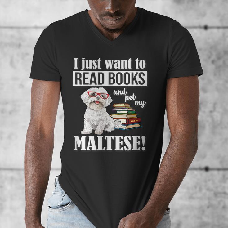 Cute Glasses Read Books & Pet My Maltese Lover Men's V-Neck T-Shirt