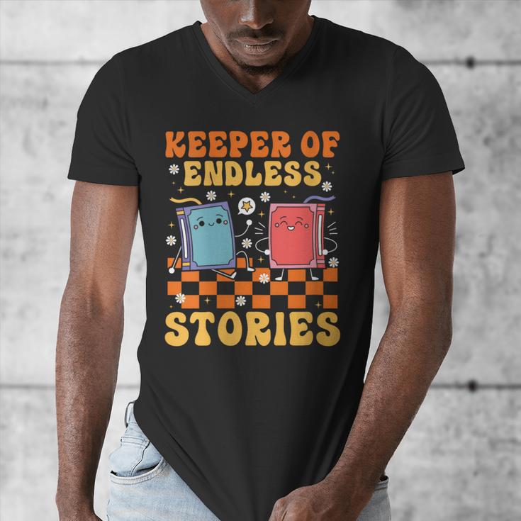 Cute Librarian Library Book Lover Keeper Of Endless Stories Men's V-Neck T-Shirt