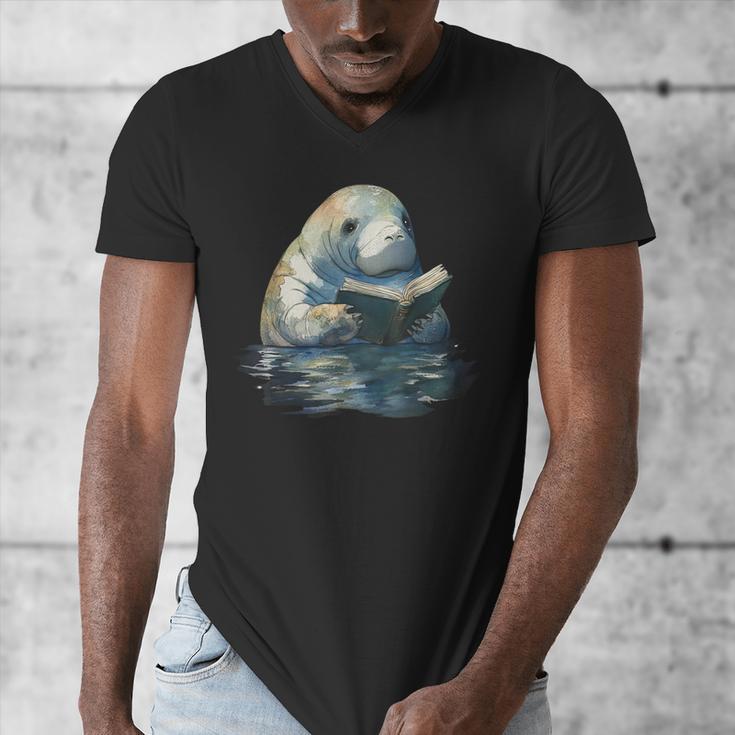 Cute Manatee Reading Book Bookworm Readers Manatee Lover Men's V-Neck T-Shirt